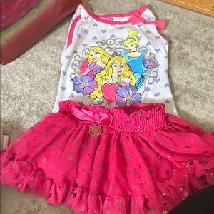 Disney Princess Pink Heart Tank with Hello Kitty Hot Pink Tulle Skirt